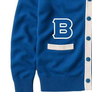 Custom Unisex Letter Varsity <b>Cardigan</b> Sweater Crew Neck Knitwear <b>Chenille</b> Patch Casual Front Merino Wool Blend Anti-Wrinkle - Product Image 2