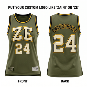 Robe de basket-ball pour femmes, jersey 180 GSM, maille polyester premium, évacuation de l'humidité, vert olive, logo personnalisé en twill, uniforme - Product Image 1