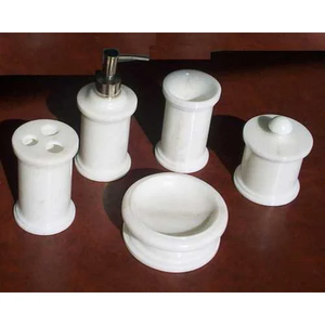 Juego de accesorios de baño de mármol personalizado para uso en encimera de lavado a mano, artículo decorativo de baño blanco sostenible - Product Image 4