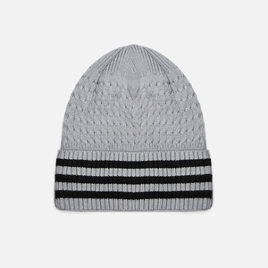 Bonnet en laine mohair tricoté bio sur mesure en gros, fabriqué au Pakistan, bonnet gris tricoté avec des rayures noires, vêtements d'hiver chauds - Product Image 1