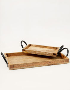 Ensemble de 2 plateaux de service en bois ustensiles de cuisine vaisselle utiliser des plateaux plateaux exclusifs et élégants nouvelle arrivée - Product Image 3