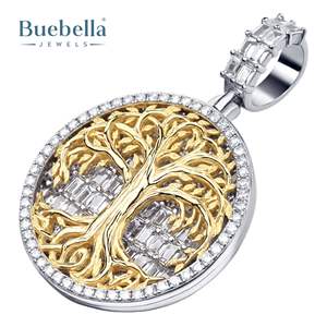 Haute qualité 925 argent Sterling plaqué or 18 carats arbre de vie glacé Baguette coupe pendentif pour hommes Moissanite pendentifs et breloques - Product Image 2