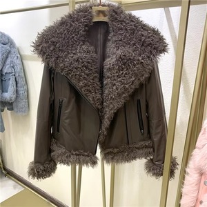 เสื้อโค้ทหนังมีขนแกะคอปกสไตล์มองโกเลียสำหรับผู้หญิงแจ็คเก็ตของแท้สำหรับงานปาร์ตี้บอมเบอร์แนววินเทจ - Product Image 3