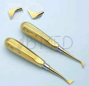 Elevador Dental Chapado en Oro de 2 Piezas en Oferta #   Juego de Elevadores Dentales de Acero Inoxidable Alemán, Instrumentos Médicos Dentales 25 y 26 - Product Image 1