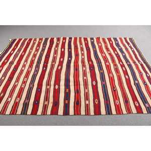 Vintage Rug, Large 5.4x8.4 ft Turkish Rug, <b>Red</b> Floral <b>Wool</b> Rug - Product Image 2