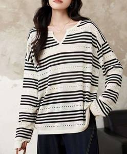 เสื้อสเวตเตอร์คอกลมแขนยาวสำหรับผู้หญิงเสื้อสเวตเตอร์ถักผ้าบางๆระบายอากาศได้ดี - Product Image 5