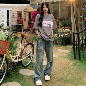 Pantalon baggy en denim 100% coton de qualité supérieure pour femmes Design élégant respirant haut de gamme avec nœud et décorations en dentelle - Product Image 4