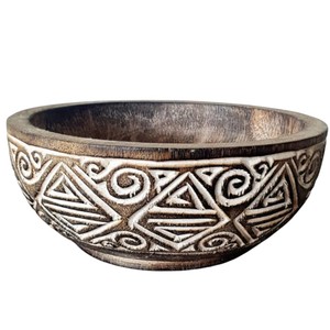 Frutero Decorativo de Madera de Mango Maciza Hecho a Mano, Ecológico, Duradero, con Diseño Tribal Tallado, Decoración para el Hogar, Único - Product Image 1