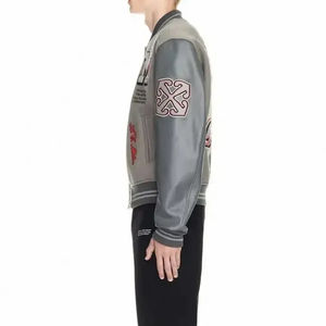 Veste universitaire en laine chaude et respirante pour homme, manches enduites, logo personnalisé, broderie en chenille, design long de type letterman - Product Image 3