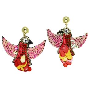 NOUVEAU Funky Clip on Bird Sequin Seed Beaded Earrings Clip on Multi Color Design From India Boucles d'oreilles faites à la main par glowin fashion - Product Image 3