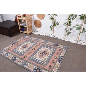 Alfombra de lana de estilo bohemio de gran tamaño, 4,3x5,9 pies, diseño de retazos azul y rosa, alfombra de látex rectangular para sala de estar y pasillo - Product Image 3