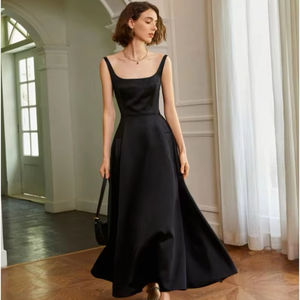 Vestido de seda acampanado de noche de verano con estilo único Escote cuadrado Cintura alta Midi Hasta el suelo Casual para ella - Product Image 6