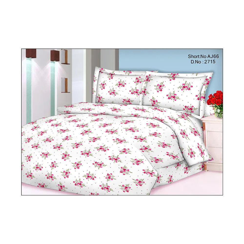 Drap de lit double king size en tissu de coton à imprimé floral rouge avec housses de couette fabricant en gros Neelkamal