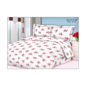 Juego de sábanas dobles tamaño king size con estampado floral rojo de tela de algodón con edredón, fundas de almohada, Fabricante Mayorista Neelkamal