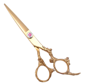 Ciseaux de coiffeur droits et pointus en acier au carbone avec poignée Dragon en or rose Ciseaux de coiffeur à vis fantaisie - Product Image 1