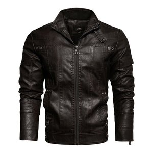 Chaqueta de moto de piel sintética para hombre Traje de carreras de invierno de cuero de motocicleta de moda informal con cremallera superior - Product Image 2