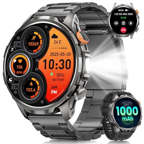Men's Smartwatch 1.91" AMOLED LED Flashlight for Call 5ATM Waterproof 110+ Sports Modes/Heart Rate/SpO2/Sleep