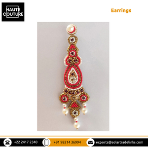 Personalización Disponible para Pendientes de Diseño Étnico con Piedras Rojas y Doradas, Pendientes Bordados a Mano para Mujer en Oferta - Product Image 6