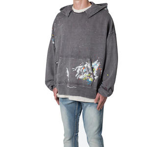 Fabricante personalizado lavado ácido hombres recortada pulóver Sudadera con capucha de lana de algodón sin cuerdas crudo dobladillo cremallera Winterized impresión personalizada - Product Image 2