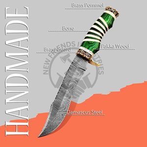 Couteau Bowie en acier Damas fait main, neuf, personnalisé, lame fixe, couteau de chasse et de camping en plein air avec manche en bois et en os - Product Image 5