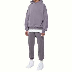 Streetwear de haute qualité avec logo personnalisé Ensemble deux pièces sweats à capuche zippés en coton pour hommes Survêtement vintage sérigraphié - Product Image 5
