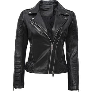 Precio barato, calidad superior, diseño personalizado, talla adulta, chaqueta de cuero genuino para mujer, chaqueta de cuero de secado rápido hecha a medida para mujer - Product Image 1