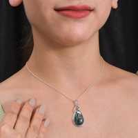 Collar con colgante de ágata musgosa con engaste de bisel, plata de ley, gran gema en forma de lágrima, joyería de lujo, pieza llamativa de ágata natural grande