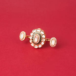 High Quality Luxury Designer Kundan Meenakari <b>Ring</b> With Gold Plating - Product Image 1
