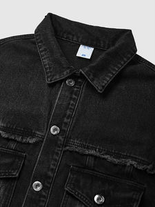 Fabricants de vêtements, tissus en denim délavé et effiloché, veste en denim personnalisée, veste pour hommes, vestes pour hommes - Product Image 3