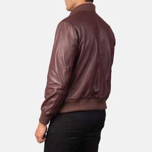 Blouson aviateur en cuir marron pour homme à col montant personnalisé, coupe-vent, respirant, doublure en polyester, logo personnalisé, professionnel - Product Image 6