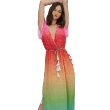 Novidades, vestidos elegantes de verão para mulheres, vestidos de estampa de manga curta até o tornozelo, gola V, vestidos longos multicoloridos