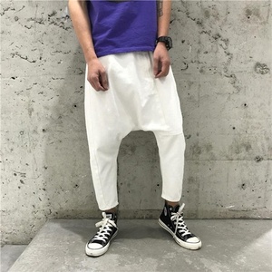 Custom Made 100% Cotton Plain Dyed Eco-Friendly Breathable Quick Dry Drop Crotch Pants Men High Waist Lightweight Casual Fitness - Product Image 3