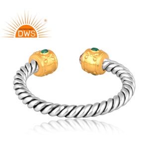 Hot Selling Sterling Silver Natural Green Onyx, Peridot & <b>Citrine</b> Gemstone Cuff Bangle Custom Jewelry Manufacturer - Product Image 3