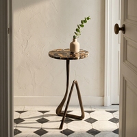 Table d'appoint ronde en marbre avec base en fer, table d'appoint moderne, table basse en pierre naturelle, table de chevet pour chambre à coucher, table décorative pour hôtel