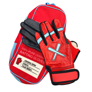 Guantes de Bateo de Béisbol Serie Pro Rojo, Negro y Azul Cielo, de Cuero Genuino Cabretta, Puño Corto, Equipo de Bateo de Sóftbol, Fabricante - Product Image 2