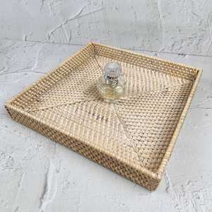 Bandeja de servicio rectangular de ratán tejida a mano con asas para desayuno, bebidas, aperitivos para café - Product Image 3