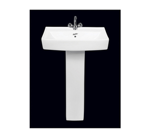 Elegante lavabo de baño de cerámica blanca, pedestal de montaje de grifo de un solo orificio, el mejor precio competitivo de origen indio - Product Image 1