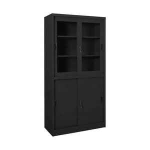 Meuble de rangement métallique démontable avec porte coulissante en verre et étagères pour bureau, école et maison - Product Image 3
