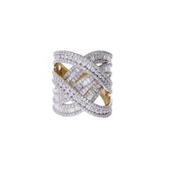 Damenring aus 14K Gold mit Rhodium-Beschichtung, Glamouröses Kreuzdesign, Breiter Crossover-Ring mit Natürlichem Brillantschliff-Diamanten, Jubiläumsring