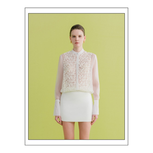 Chemisiers pour femmes de style élégant avec bordure en dentelle Étiquettes personnalisées Blouse Agnes à manches longues 73% Cupro 27% Polyester Whiteant Vietnam Factory - Product Image 1