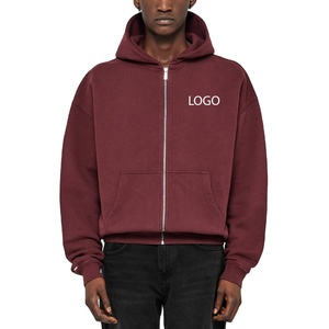 เสื้อฮู้ดซิปผู้ชาย ผ้าฝ้ายฟลีซ 500 GSM สีแดงทับทิม ทรงโอเวอร์ไซส์ ไหล่ตก ทรงบ็อกซี่ รับสกรีนโลโก้ สตรีทแวร์ ขายส่งจำนวนมาก - Product Image 1
