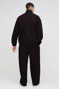 OEM Wholesale <b>Black</b> Oversized Boxy Custom logo Embroidery Funnel <b>Zip</b> neck Tracksuit for Men 500GSM Wide leg Straight Joggers - Product Image 2