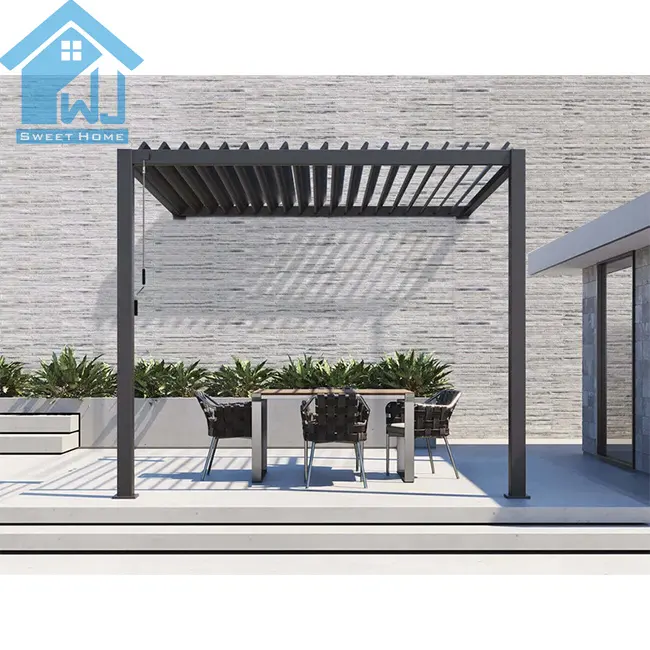 Cubierta de cobertizo moderna impermeable para balcón, pérgolas eléctricas personalizadas de acero para piscina, precio de pérgolas bioclimáticas para jardín y exterior