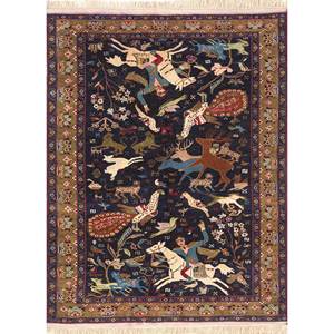 Tapis en laine noué à la main Aalam Classic Blue 9x12 rectangulaire, motif animalier, tissage plat - Pae-5986 pour la maison, la chambre à coucher - Product Image 1