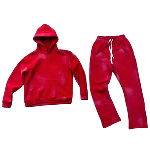 2025 Custom Acid Wash Flared Tracksuits Zip up Straight Leg Distress Sweat Suit Hoodies and <b>Sweatpants</b> <b>Sets</b> Men High Quality - Product Image 5