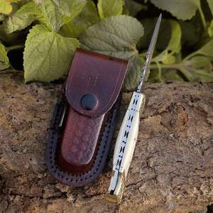 Handmade Wholesale Damascus Folding <b>Knife</b> with <b>Bone</b> <b>Handle</b> OEM Industrial Grade Outdoor Camping Customizedle with Sheath - Product Image 5
