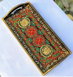 Plateau en bois peint à la main Swati Art, plateau de service en bois peint à la main en gros, plateau en bois peint à la main culturel - Product Image 4