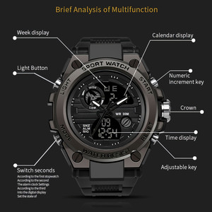 Montre-bracelet LED d'extérieur pour homme avec grand affichage numérique et analogique, bracelet en résine et boîtier en ABS, fonction chronomètre - Product Image 4