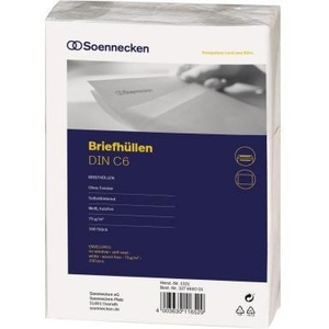 Sobres de Papel Blanco DIN C6 Soennecken, 162 x 114 mm, 75 g/m², Autoadhesivos, 100 Unidades por Paquete - Product Image 1