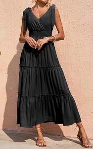 Vestido largo liso de rayón negro para mujer, vestido largo para playa bohemio, cómodo, suelto, sin mangas, informal, para vacaciones - Product Image 3